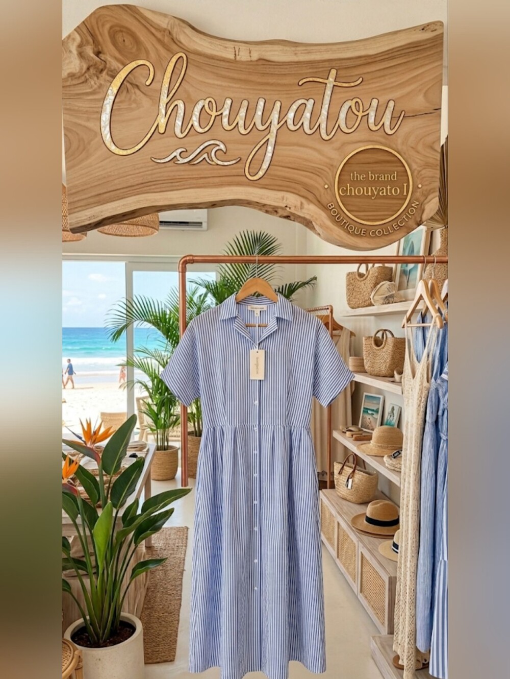 👗Chouyatou Striped Button-Front Midi Dress 👗